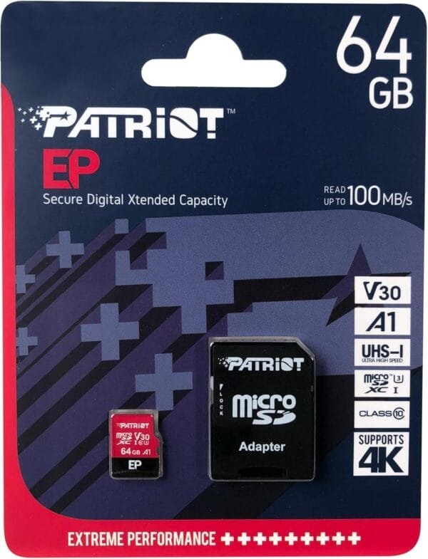 Tarjeta de memoria microSD de 64GB PATRIOT EP V30 A1 CLASS 10 4K