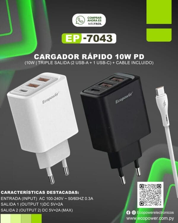Cargador para Celular Ecopower EP-7043 10W Tipo C