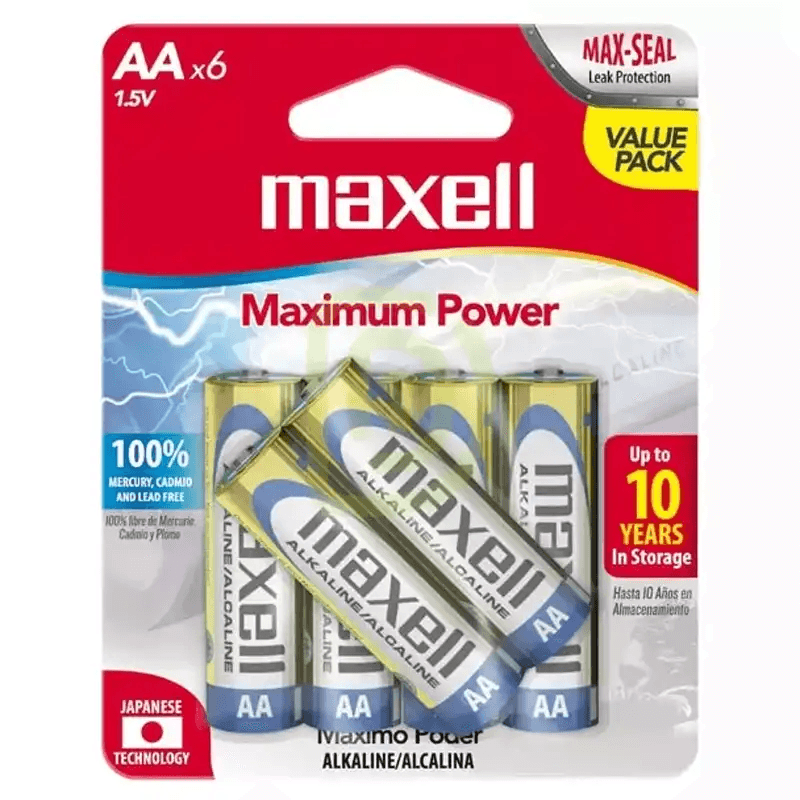 Pila alcalina AA Maxell pack de 6 unidades