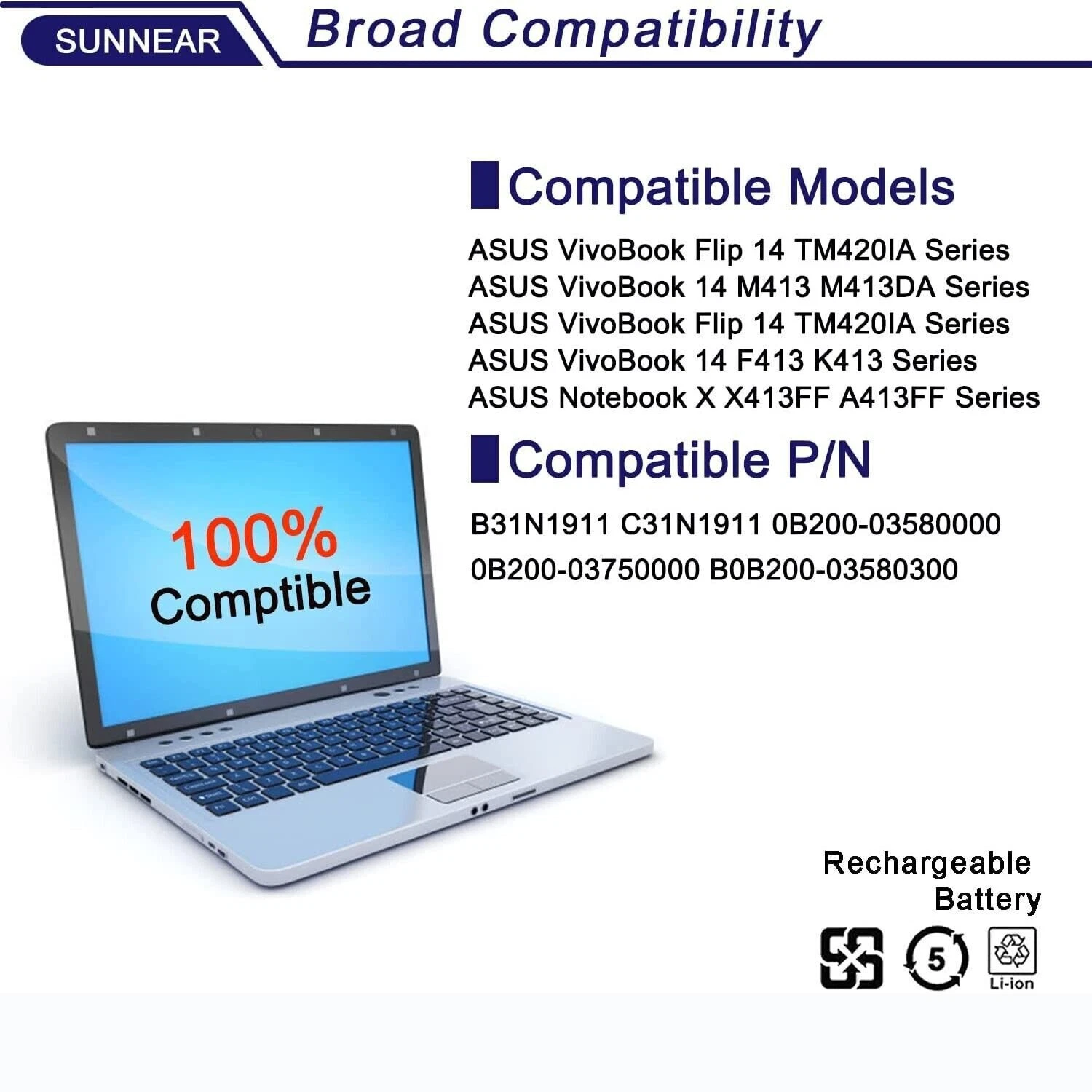 Batería para Asus VivoBook X421 TM420 R413 K413FA B31N1911 - Imagen 3