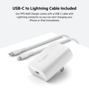 Cargador rápido para Teléfono Smartphone Belkin BoostCharge 30W PPS Certificado + Cable USB-C 3.0 a Lightning Iphone