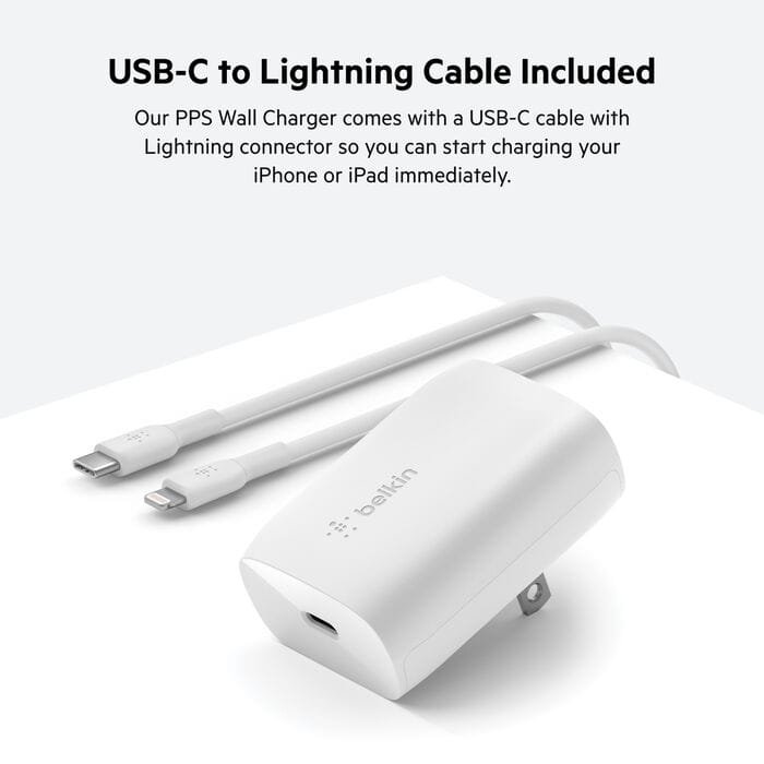 Cargador rápido para Teléfono Smartphone Belkin BoostCharge 30W PPS Certificado + Cable USB-C 3.0 a Lightning Iphone