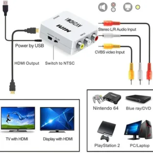 RCA a HDMI, convertidor AV a HDMI, 1080P CVBS a HDMI compuesto de video audio adaptador compatible con PAL/NTSC para TV/PC/PS3/STB/Xbox VHS/VCR/Blue-R