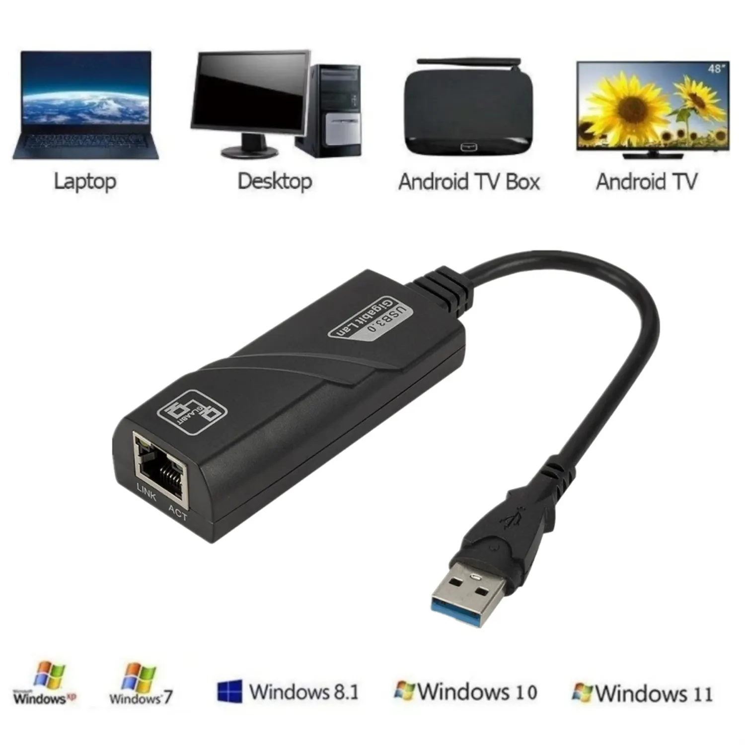 Adaptador USB 3.0 a RJ45 Ethernet Red 1000 Mbps - Imagen 4