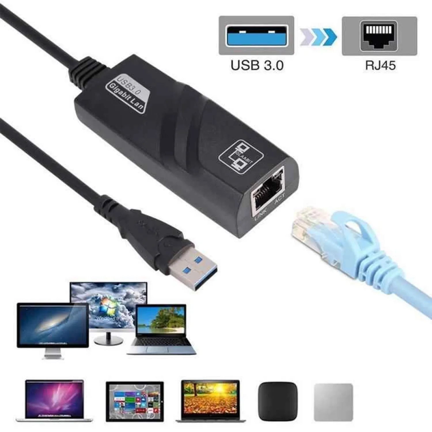 Adaptador USB 3.0 a RJ45 Ethernet Red 1000 Mbps