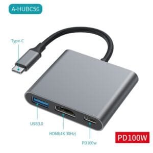 Adaptador Hub USB Tipo C Sate A-HUBC56 3 en 1 USB/HDMI/PD