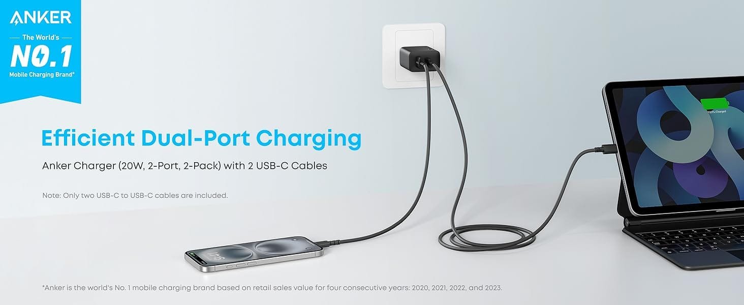 Cargador Rápido Anker Dual USB-C + USB-A 20W + Cable tipo C - Imagen 3