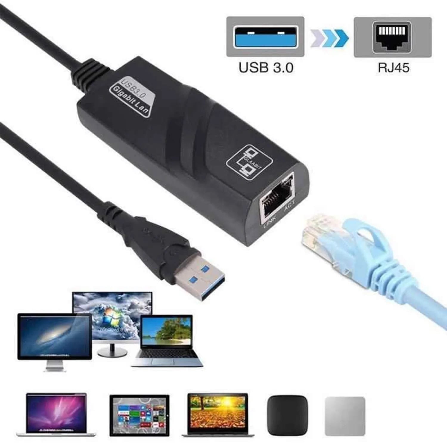 Adaptador de red USB 3.0 P/ RJ45 GIGABITLAN 10/100/1000 - Imagen 4