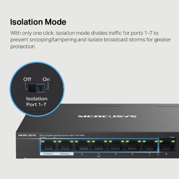 Switch Mercusys MS108GP de 8 puertos Gigabit con 7 puertos PoE+ - Imagen 7