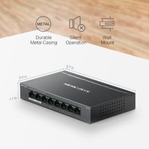 Switch Mercusys MS108GP de 8 puertos Gigabit con 7 puertos PoE+