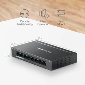 Switch Mercusys MS108GP de 8 puertos Gigabit con 7 puertos PoE+
