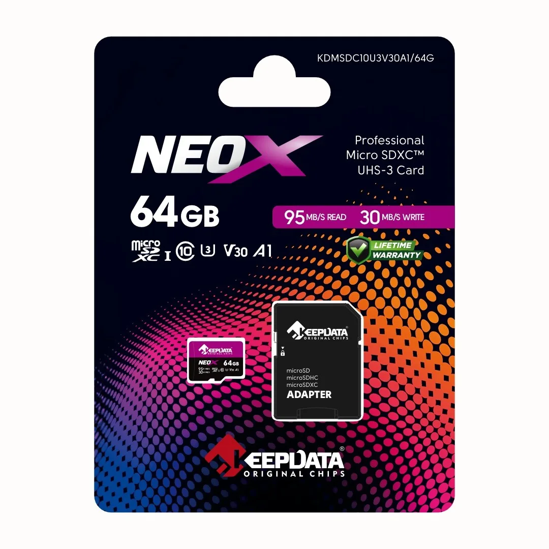 Tarjeta de Memoria microSD 64GB Keepdata NeoX UHS-I U3 V30 A1 Clase 10