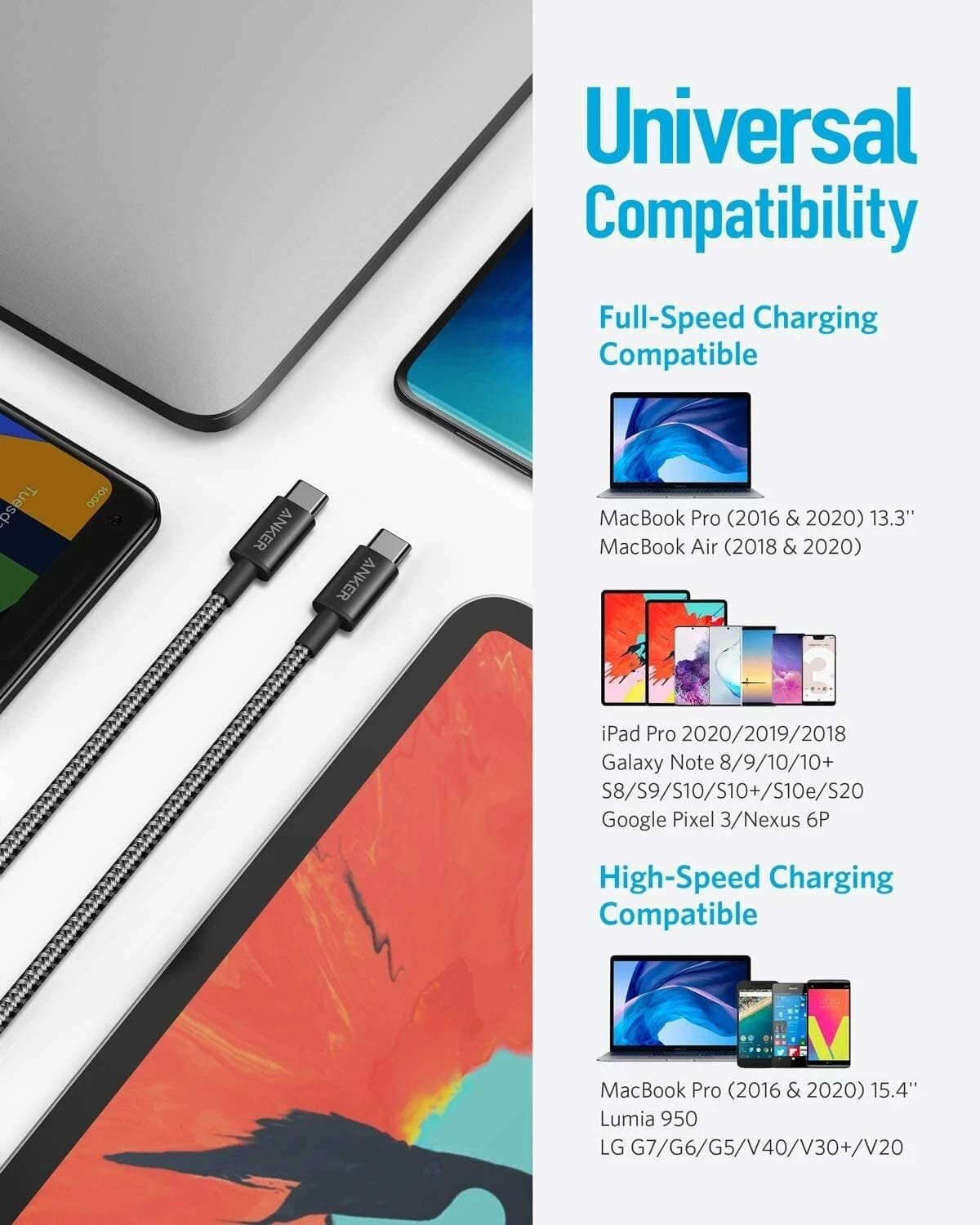 Cable Anker USB-C a USB-C 60W PD carga rápida 1 metro - Imagen 5