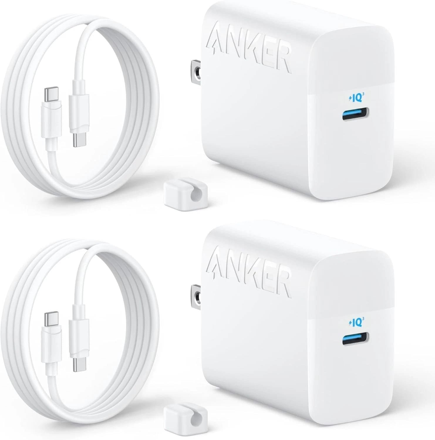 Cargador Anker USB-C 45W GaN carga rápida + cable USB-C 100W Iphone 15 16 17 - Blanco