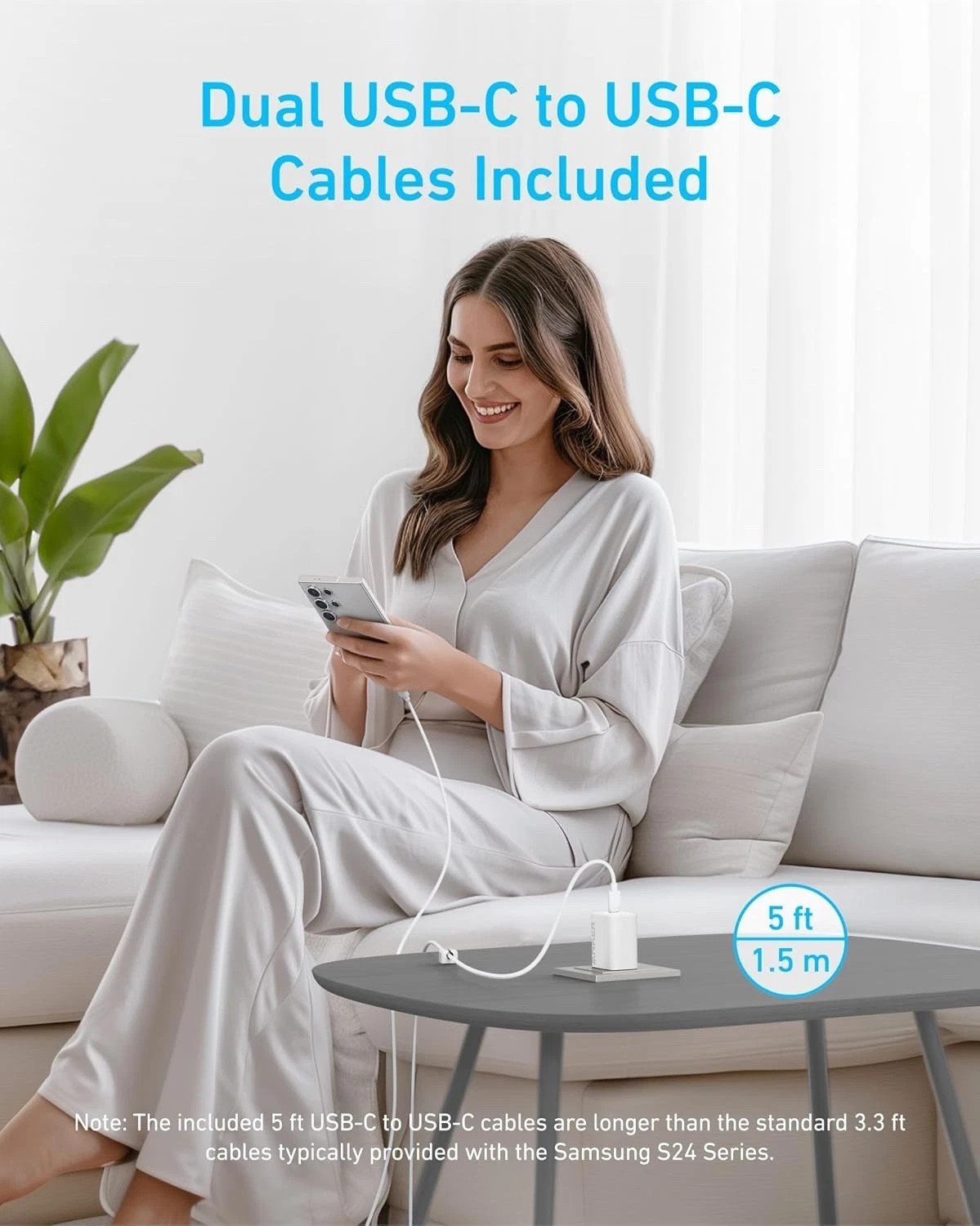 Cargador Anker USB-C 45W GaN carga rápida + cable USB-C 100W Iphone 15 16 17 - Blanco - Imagen 5