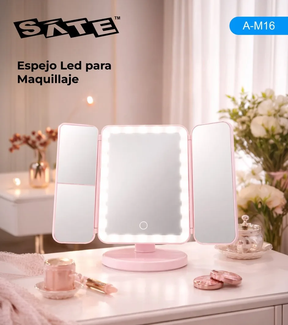 Espejo LED para maquillaje Sate A-M16 2X 3X recargable USB-C