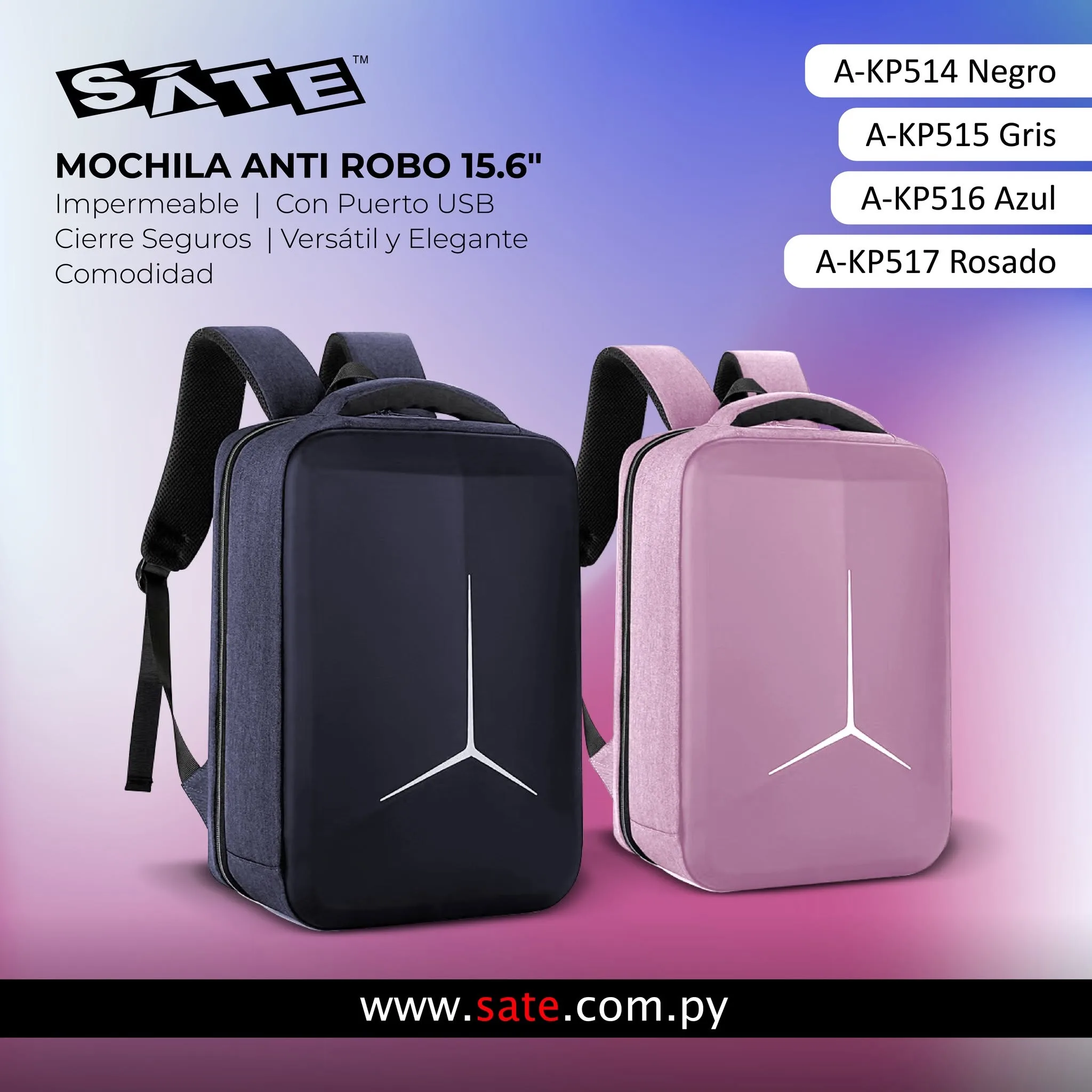 Mochila antirrobo Sate A-KP516 para notebook 15.6" con USB - Imagen 2