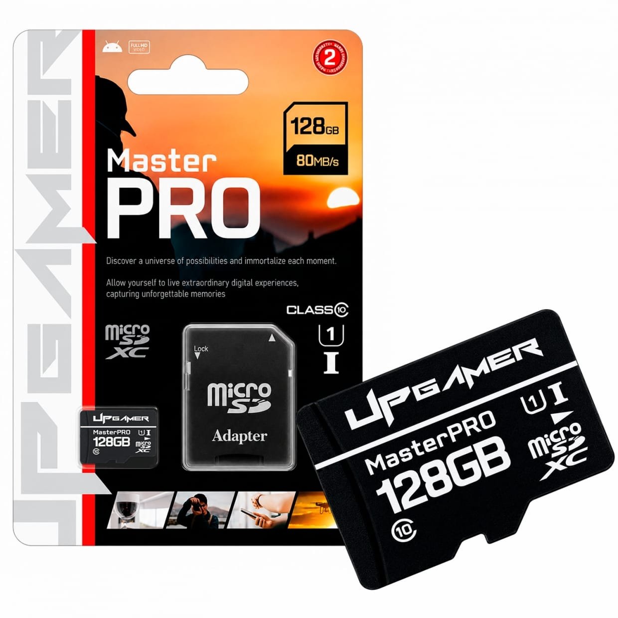 Tarjeta de Memoria de 128GB MicroSD UP Gamer Master Pro U1 Clase 10 con adaptador SD