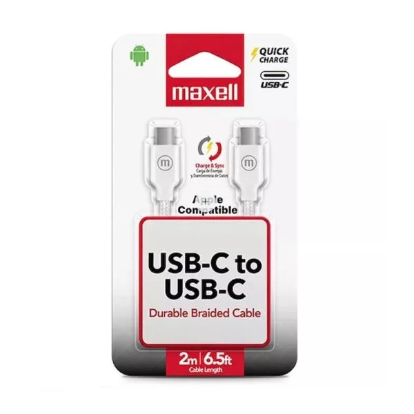Cable Maxell USB-C de 2 metros carga rápida y sincronización