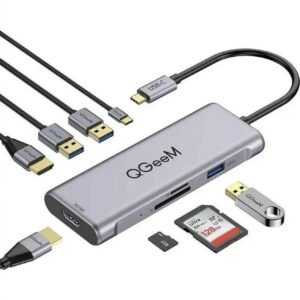 Adaptador Hub USB-C QGeeM 8 en 1 HDMI USB RJ45 SD MicroSD y Audio 3.5mm