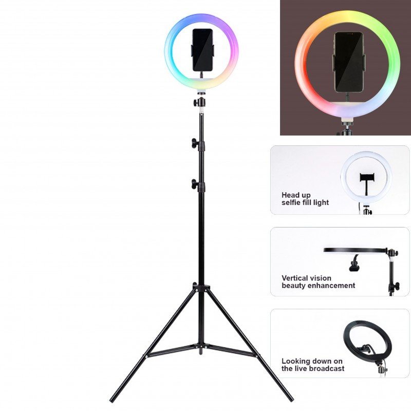 Aro de luz LED RGB Havit ST7026 de 10 pulgadas con trípode ajustable hasta 210 cm - Imagen 3