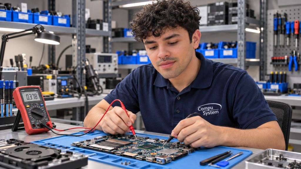 Guillermo diagnostica una placa de laptop